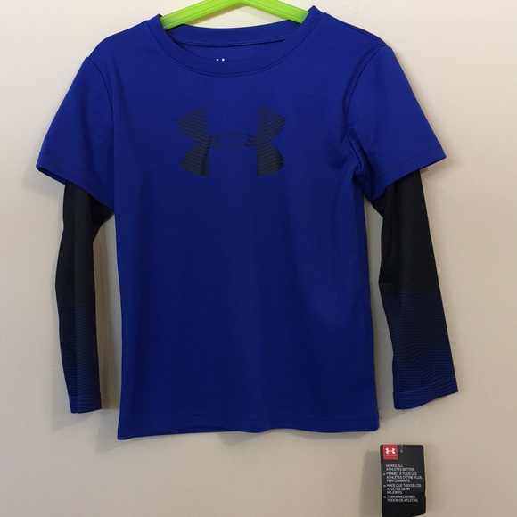 🔹NWT UA blue black mock layer tee full 4T 3T Avlb - Picture 1 of 5